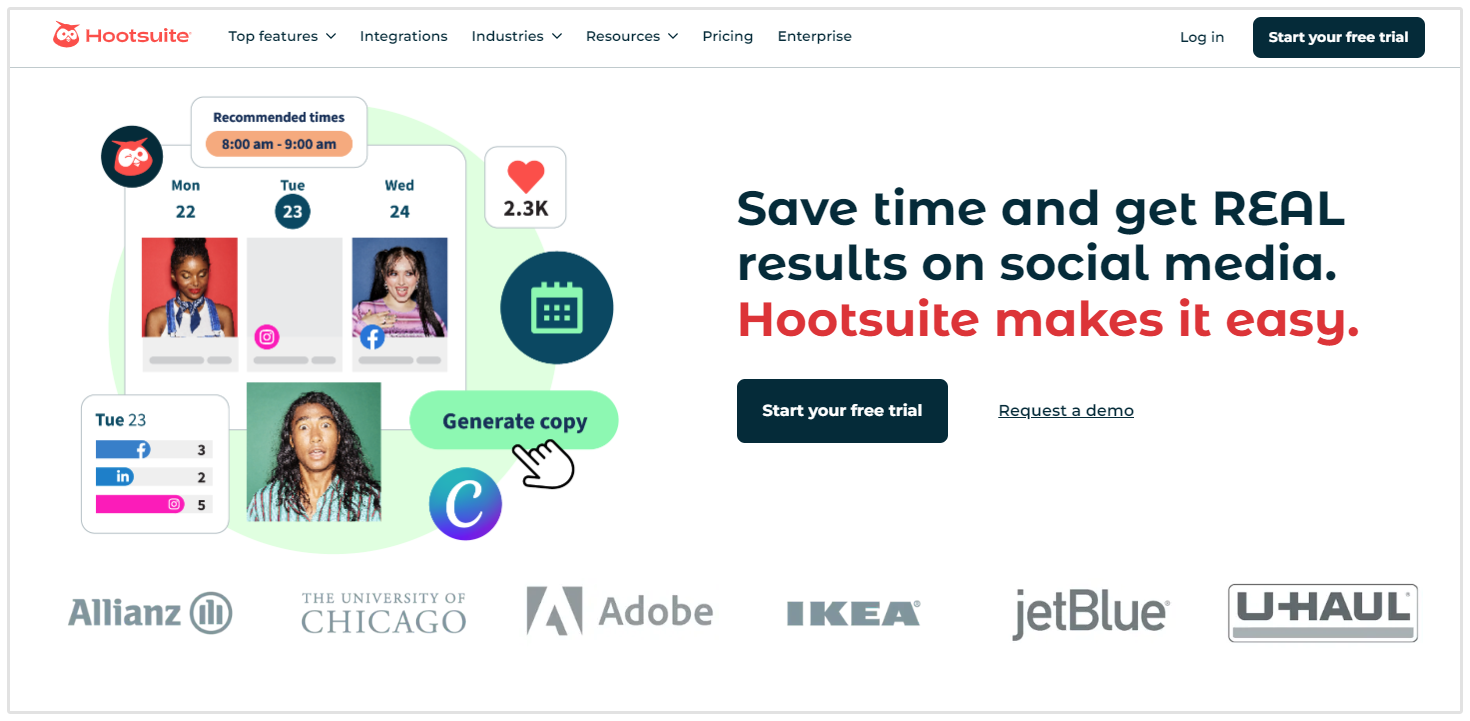 Przykład CTA Hootsuite